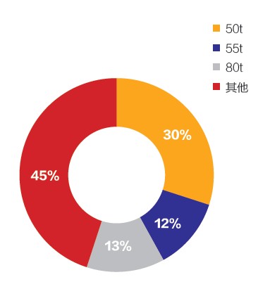 2013年1- 8月我國汽車起重機主要機型銷量占比